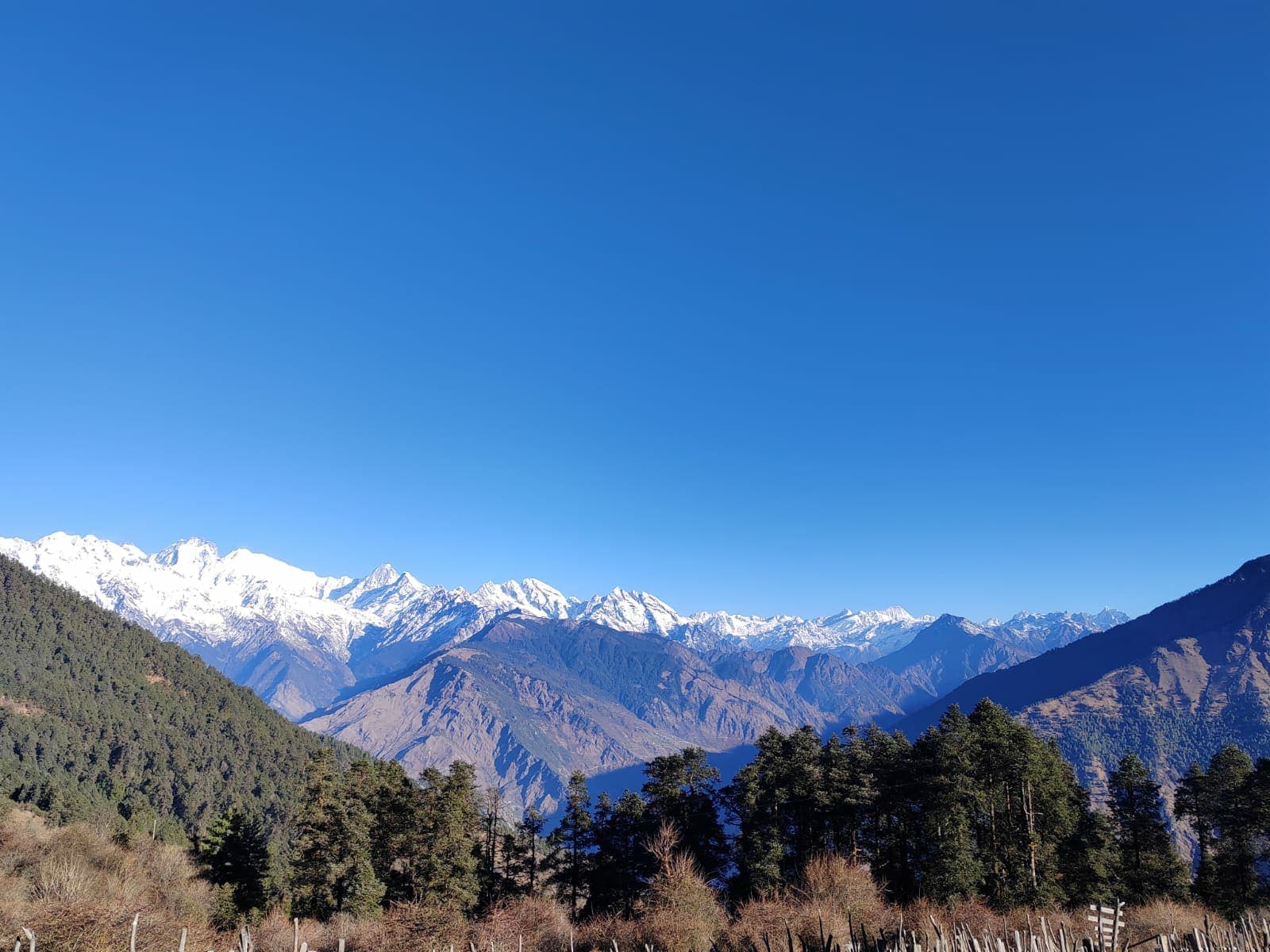 Wide Himalayan valley view on the way to Gosaikunda