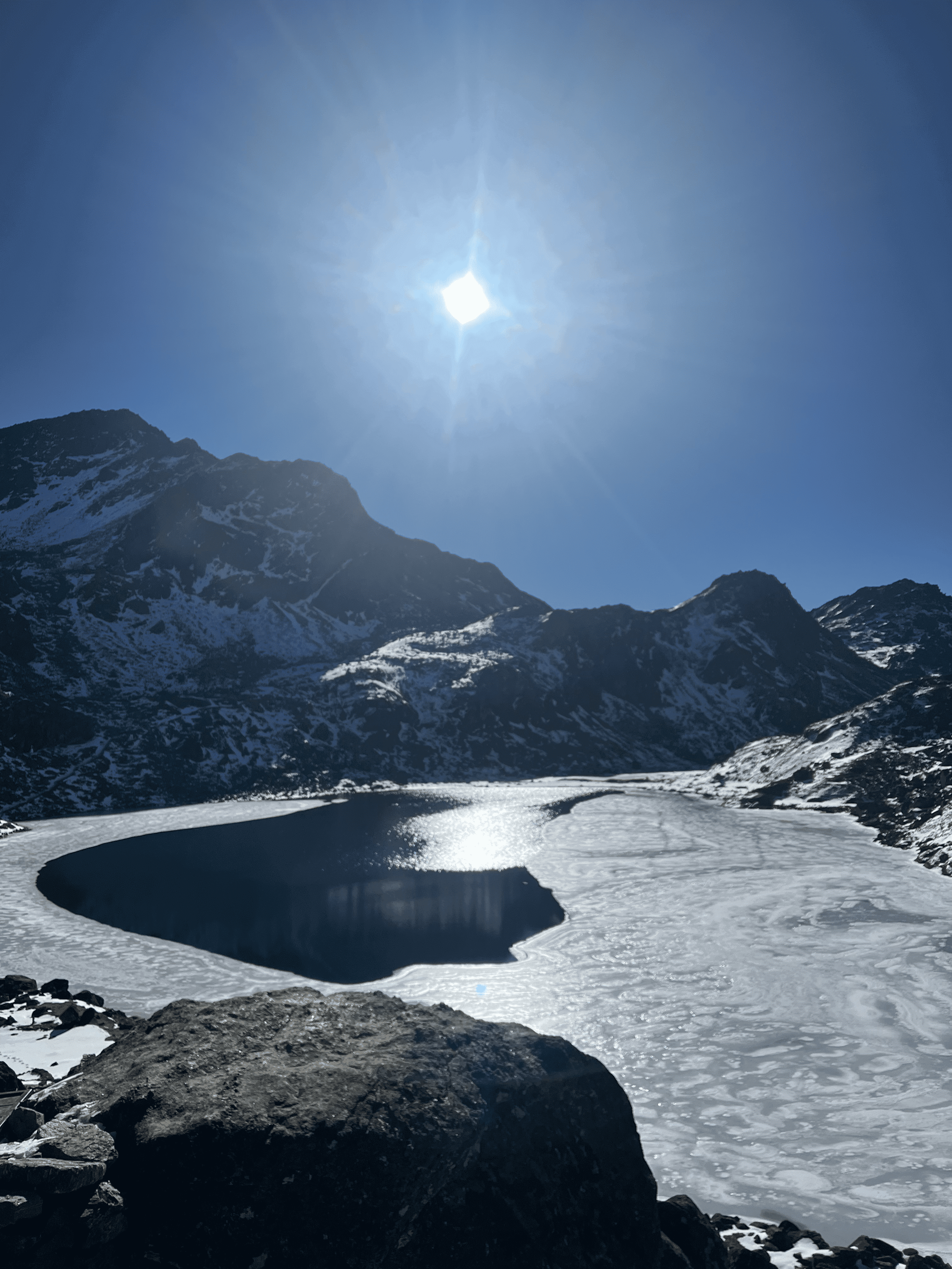 Sacred Gosaikunda Lake surrounded by mountains