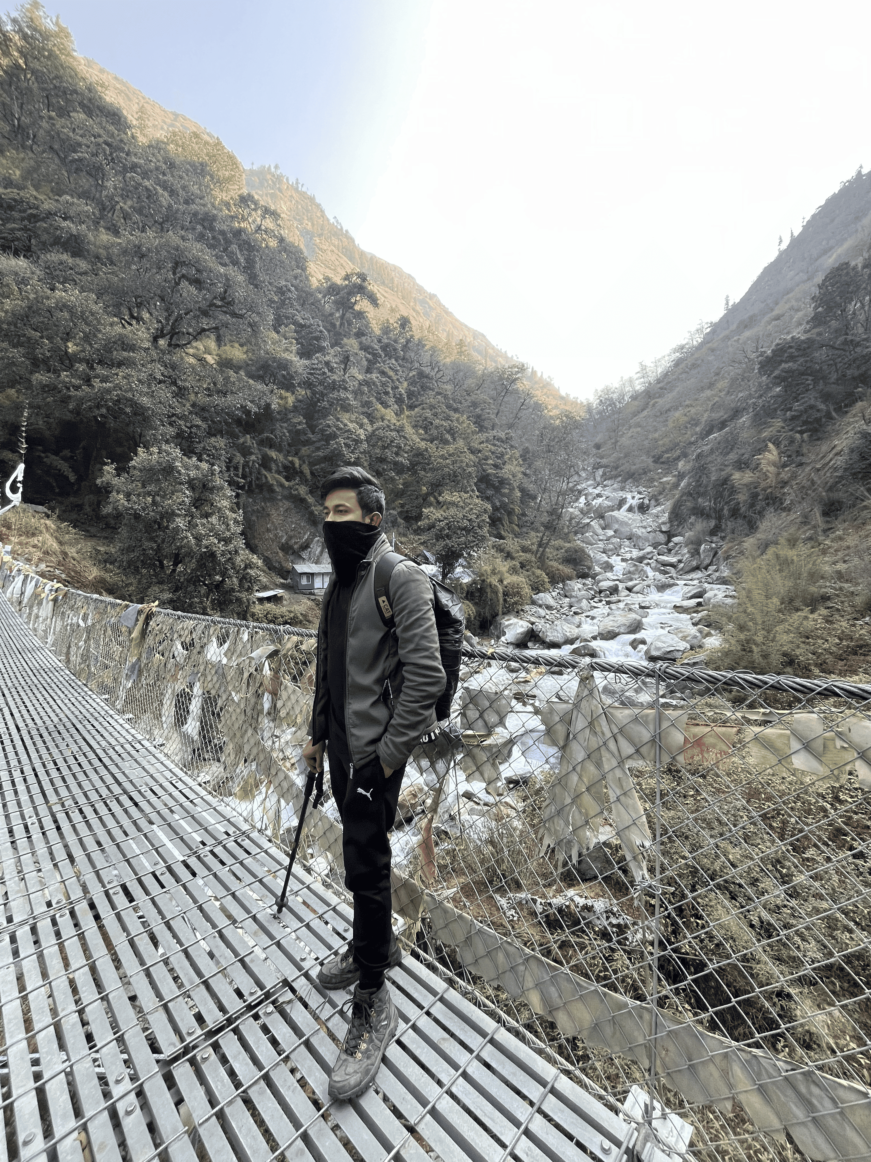 Walking through Langtang Valley trail