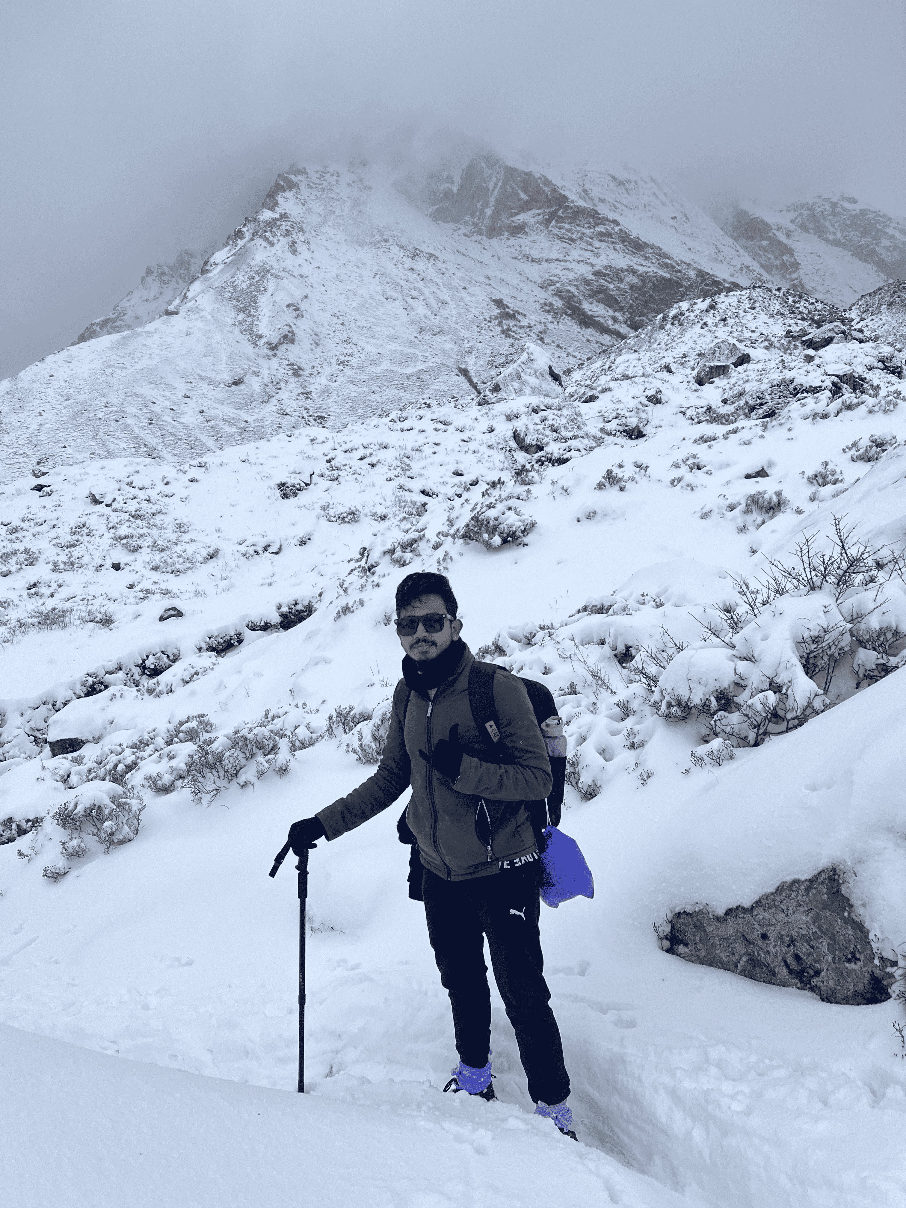 Cold mountain walk in upper Langtang Valley